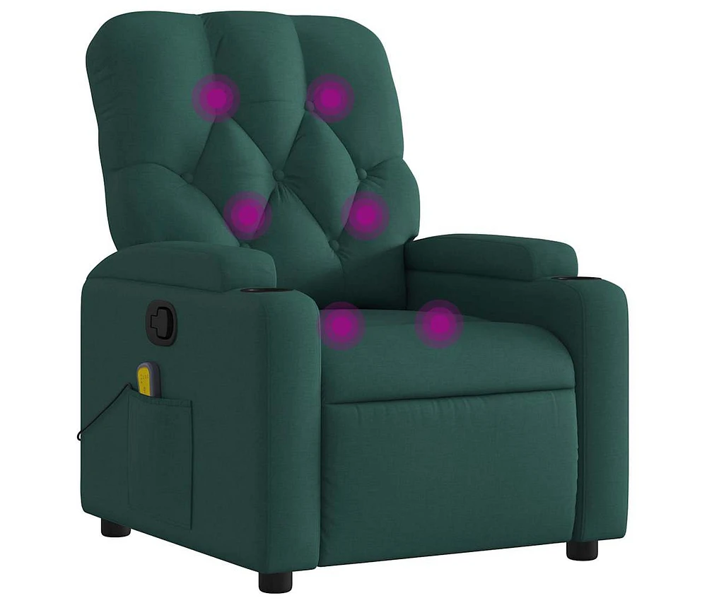 Massage Recliner Chair Dark Green Fabric