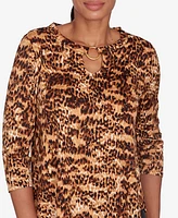 Ruby Rd. Petite Split Neck Printed Top with Ring Detail