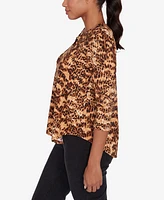 Ruby Rd. Petite Split Neck Printed Top with Ring Detail