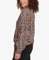 Ruby Rd. Petite Split Neck Embellished Animal Placement Print Tie Front Top