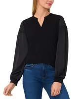 CeCe Women's Split-Neck Balloon-Sleeve Pin-Tuck Top