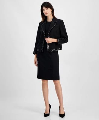 Kasper Sequin Trim Jacket Sheath Dress