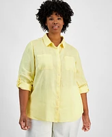 Charter Club Plus Size 100% Linen Roll-Tab Shirt, Created for Macy's