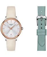 Tissot Women's Swiss Odaci-t Cream Leather Strap Watch 33mm