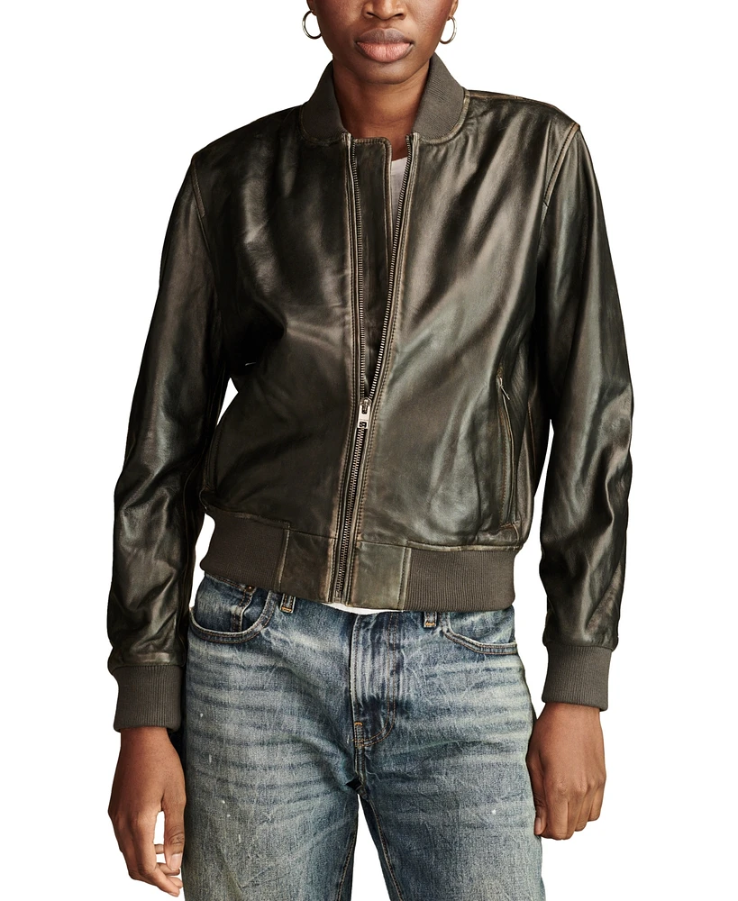 Lucky Brand Women's Liana Leather Long-Sleeve Bomber Jacket