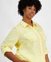 Charter Club Plus Size 100% Linen Roll-Tab Shirt, Created for Macy's