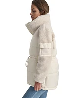 Dkny Jeans Women's Faux-Sherpa Puffer Mixed Coat - G0H