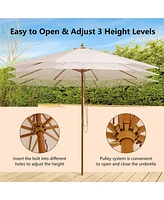 Sugift 10 Feet Patio Umbrella with 8 Wooden Ribs and 3 Adjustable Heights-Beige