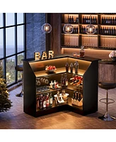 Tribesigns Bar Cabinet, L-Shaped Home Table with Stemware Racks