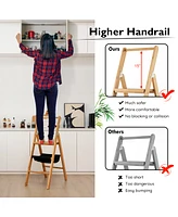 3 Step Foldable Bamboo Step Ladder Stool with Tool Storage Bag