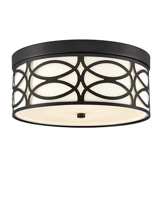 Moose Modern Led Flush Mount Ceiling Light Black Linen Drum Shade Light Fixture Dimmable