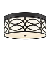 Moose Modern Led Flush Mount Ceiling Light Black Linen Drum Shade Light Fixture Dimmable