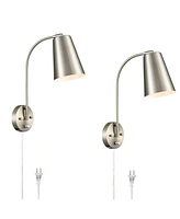 Moose Modern Plug in Wall Sconce with Cord Set of 2 Brushed Nickel Wall Light