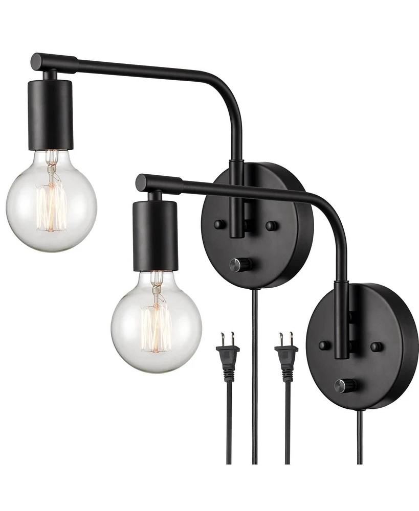 Moose Modern Swing Arm Plug-in Black Wall Sconce Set of 2