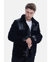 Men's Leather Shearling Jacket, Black