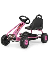 Gymax Kids Pedal Go Kart 4 Wheel Ride On Toys w/ Adjustable Seat Handbrake Red