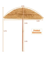 Sugift 6.5 Feet Portable Thatched Tiki Beach Umbrella with Adjustable Tilt