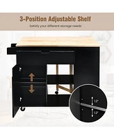 Sugift Drop-Leaf Kitchen Island Cart with Rubber Wood Top