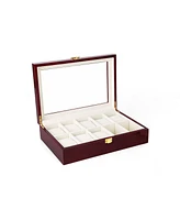 Slickblue 10-Slot Watch Case with Large Glass Lid for Elegant Timepiece Display