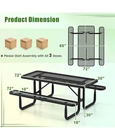 Costway 72" Coated Steel Camping Table with Seats Outdoor Picnic Table & Bench Set
