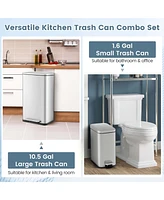 Costway 2 Pack Trash Can Combo Set with Step-on Pedal Removable Inner Buckets for Kitchen