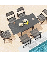 Costway 31.5"-63" Expandable Patio Dining Table for 4-6 Person with Slatted Tabletop