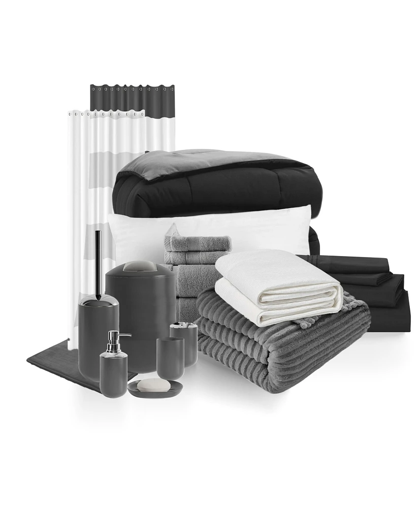 Clara Clark 23 Piece Complete College Dorm Room Essentials Bedding & Bath Bundle - Twin Xl - Black And Burgundy