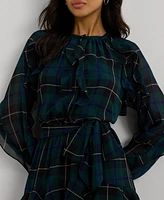 Lauren Ralph Women's Plaid Ruffle-Trim Georgette Tiered Dress