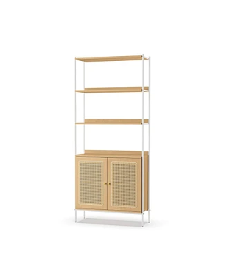 Slickblue 6-Tier Bookcase with Rattan-Like Door