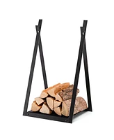 Skonyon Triangle Firewood Rack with Raised Base for Fireplace Fire Pit-Black