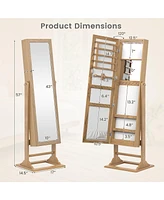 Givimo Freestanding Lockable Jewelry Armoire with Full-Length Mirror and 6 Led Lights-Natural