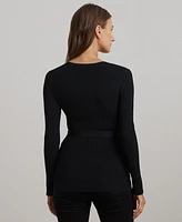 Lauren Ralph Women's Belted Rib-Knit V-Neck Sweater