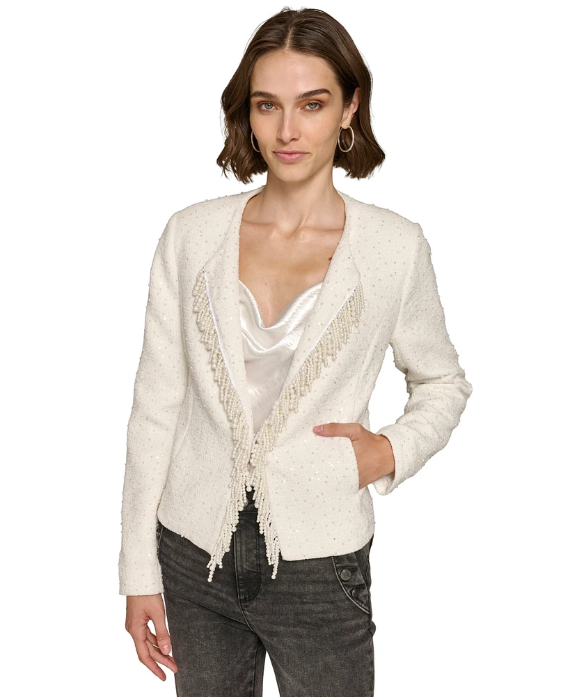 Karl Lagerfeld Paris Women's Bead-Embellished Tweed Jacket