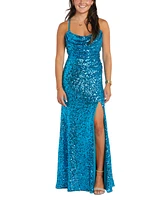 Morgan & Company Juniors' Sequin Draped Scoop Neck Sleeveless Gown