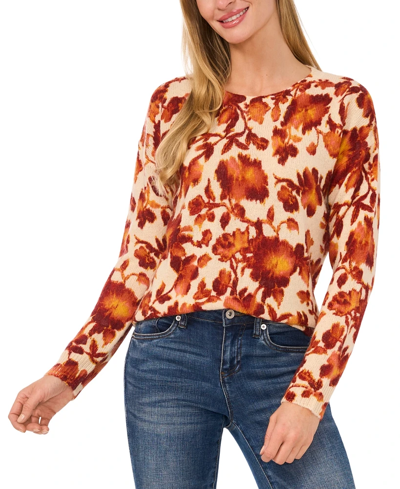 CeCe Women's Crewneck Long-Sleeve Printed Sweater