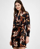 Bar Iii Women's Printed Satin Faux-Wrap Dress, Created for Macy's