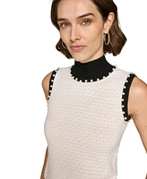 Karl Lagerfeld Paris Women's Sleeveless Mock Neck Pearl Sweater