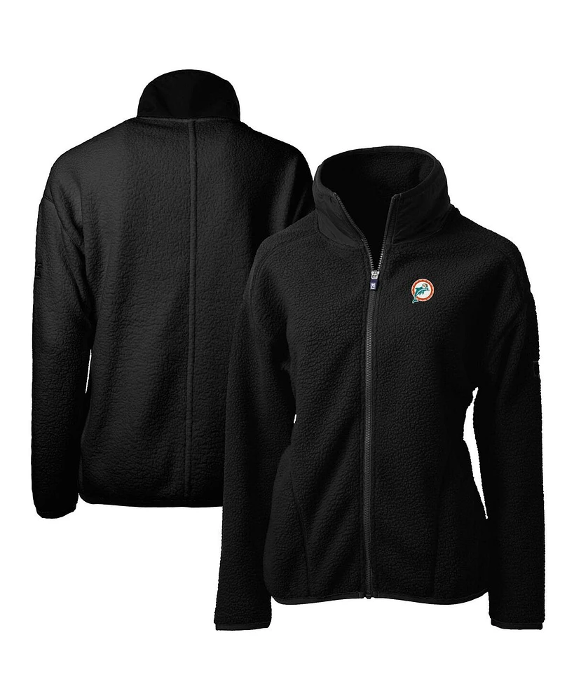 Cutter & Buck Women's Black Miami Dolphins Throwback Logo Cascade Eco Sherpa Fleece Full-Zip Jacket