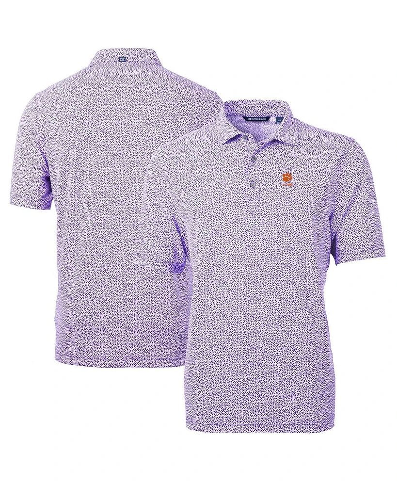 Cutter & Buck Men's Purple Clemson Tigers Alumni Logo DryTec Virtue Eco Pique Botanical Print Polo