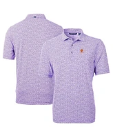 Cutter & Buck Men's Purple Clemson Tigers Alumni Logo DryTec Virtue Eco Pique Botanical Print Polo