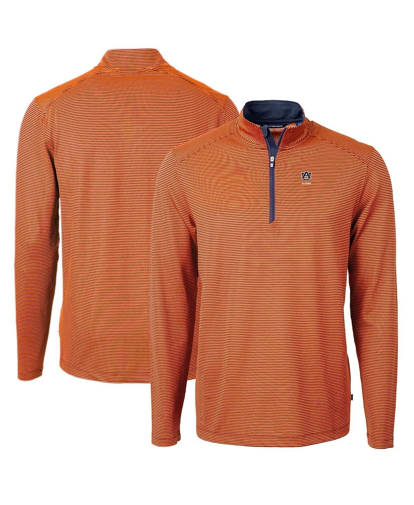 Cutter & Buck Men's Orange Auburn Tigers Alumni Logo DryTec Virtue Eco Pique Micro Stripe Quarter-Zip Pullover Top