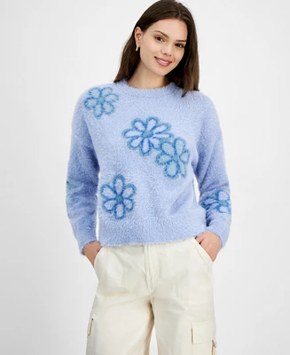 Hooked Up by Iot Juniors' Eyelash Floral Sweater