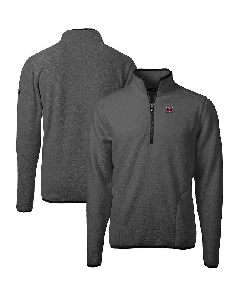 Cutter & Buck Men's Gray/Black Miami University RedHawks Cascade Eco Sherpa Fleece Quarter-Zip Pullover Jacket