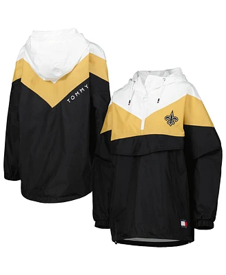 Tommy Hilfiger Women's White/Gold New Orleans Saints Staci Half-Zip Hoodie Windbreaker Jacket