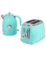 MegaChef 1.7 Quart Electric Tea Kettle and 2 Slice Toaster Combo in Matt Cream