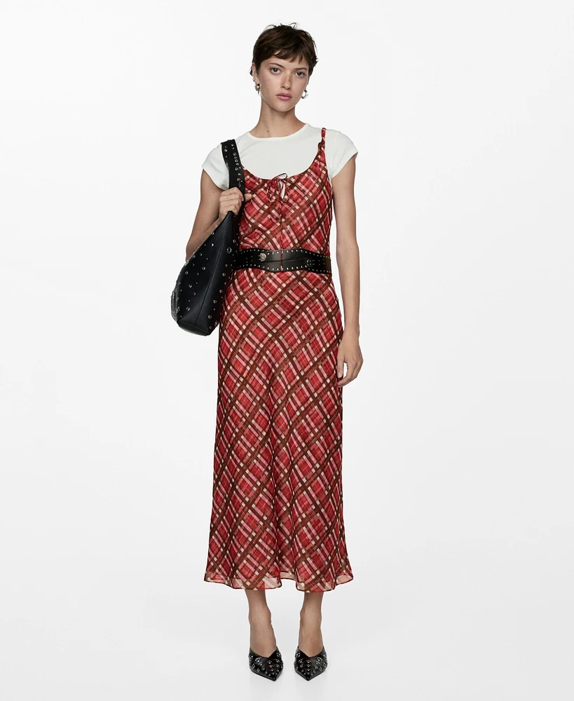 Mango Women's Regular Check Long Dress