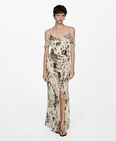 Mango Women's Animal-Print Ruffled Dress