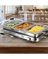 Megachef 3-in-1 Electric Chaffing Buffet Server and Warming Tray with Triple 2.63 Quart Trays and 8.6 Quart Baking Pan