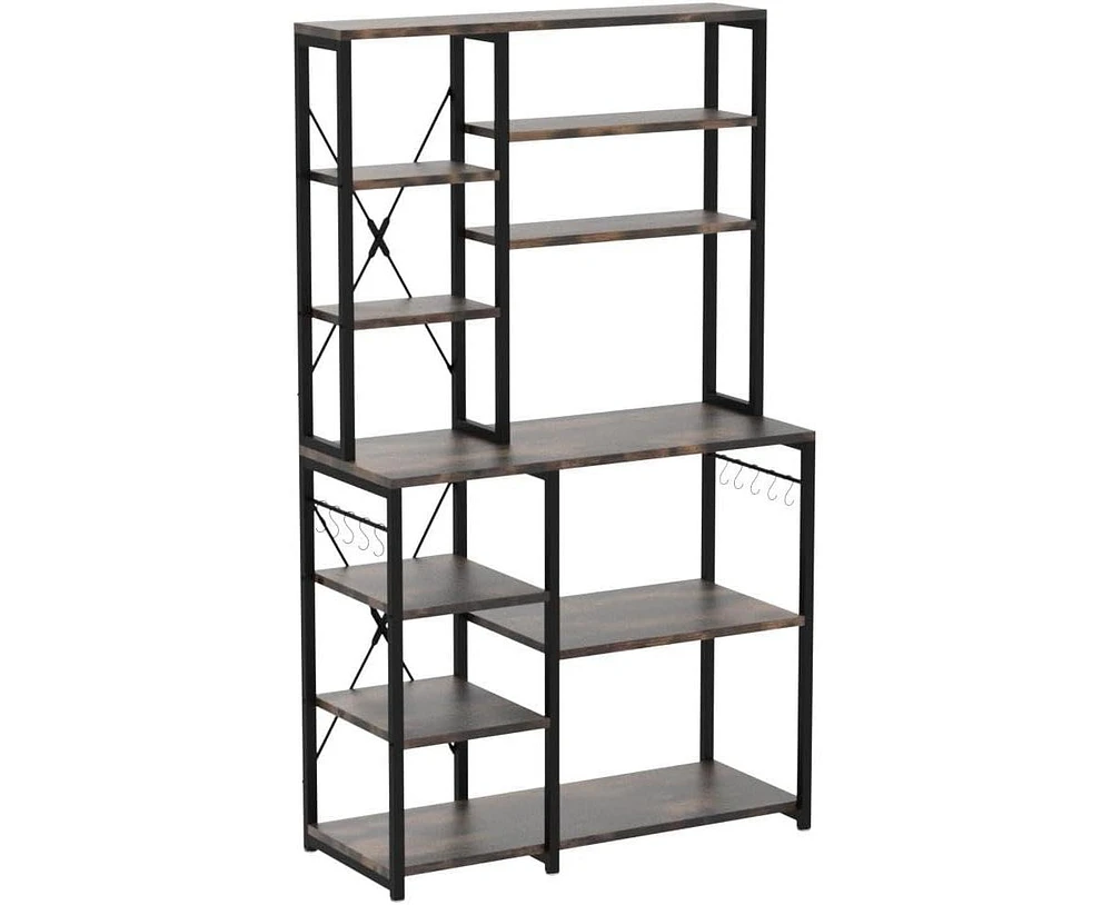 Tribesigns Kitchen Baker's Rack, 6-Tier Kitchen Utility Storage Shelf Table with 10 S-Shaped Hooks and Metal Frame, Workstation Organizer Shelf