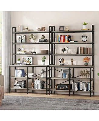 Tribesigns Set of 2 Industrial 6-Tier Bookshelves, with X-Shaped Frame, Storage for Living Room, Bedroom, and Office